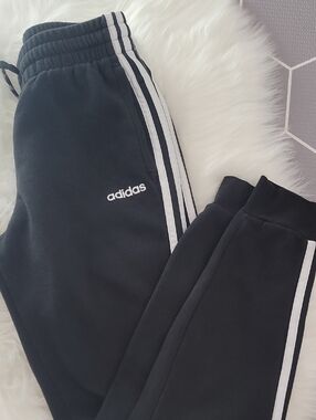 Women's Adidas Black Joggers with White Side Stripes. Small